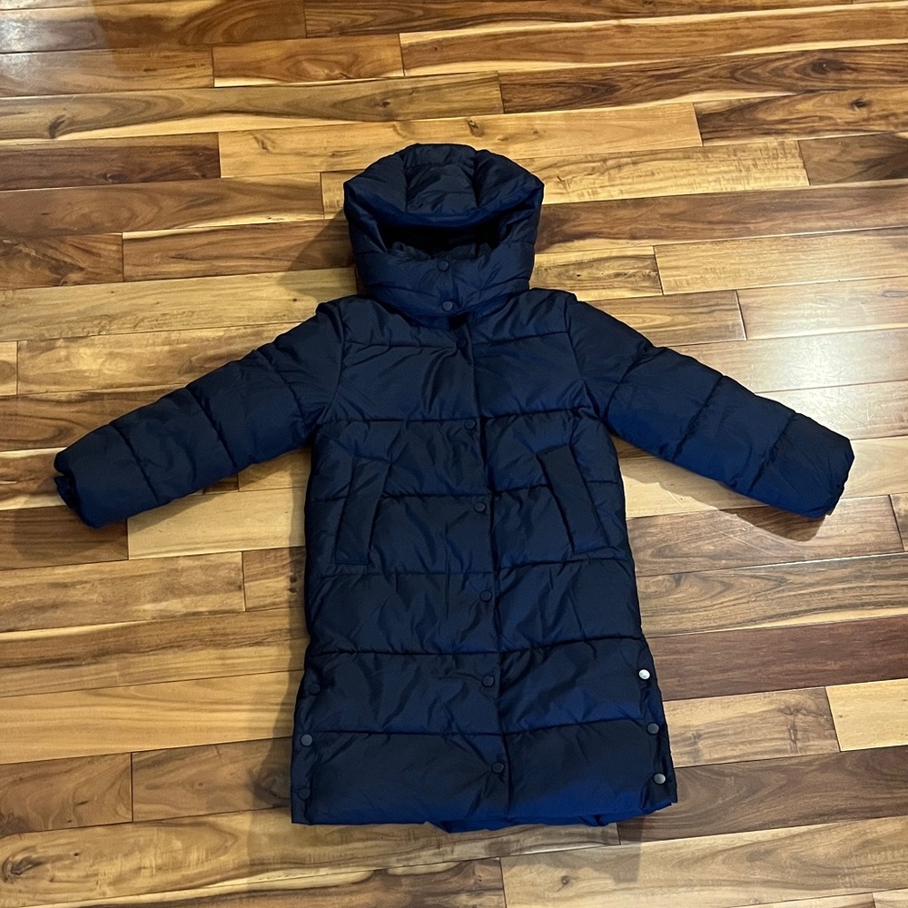 Kid’s H&M Navy Blue Long Puffer Coat with Removable Hood Size 8-9